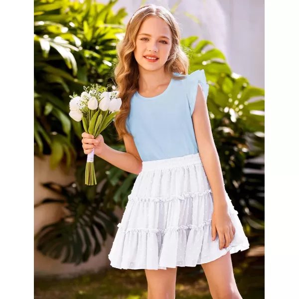 Arshiner Girls Basic Ruffle Sleeve Cute T-Shirt Stretchy Tunic Tank Tops School Blouse