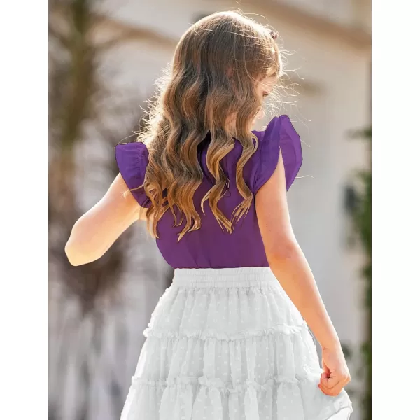 Arshiner Girls Basic Ruffle Sleeve Cute T-Shirt Stretchy Tunic Tank Tops School Blouse