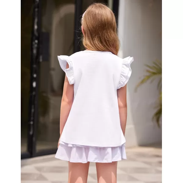 Arshiner Girls Basic Ruffle Sleeve Cute T-Shirt Stretchy Tunic Tank Tops School Blouse