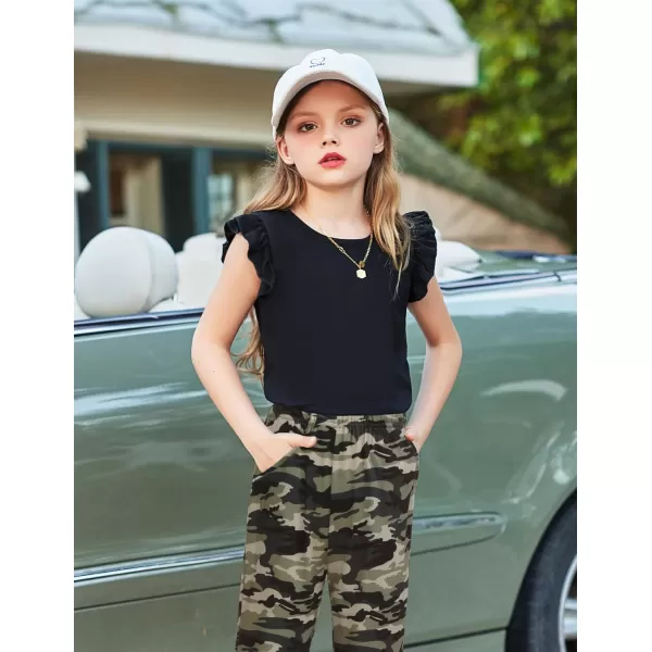 Arshiner Girls Basic Ruffle Sleeve Cute T-Shirt Stretchy Tunic Tank Tops School Blouse