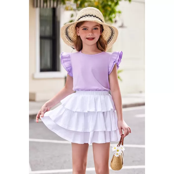 Arshiner Girls Basic Ruffle Sleeve Cute T-Shirt Stretchy Tunic Tank Tops School Blouse