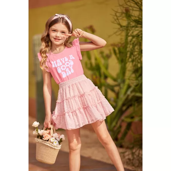 Arshiner Girls Basic Ruffle Sleeve Cute T-Shirt Stretchy Tunic Tank Tops School Blouse