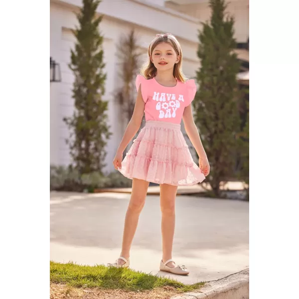 Arshiner Girls Basic Ruffle Sleeve Cute T-Shirt Stretchy Tunic Tank Tops School Blouse