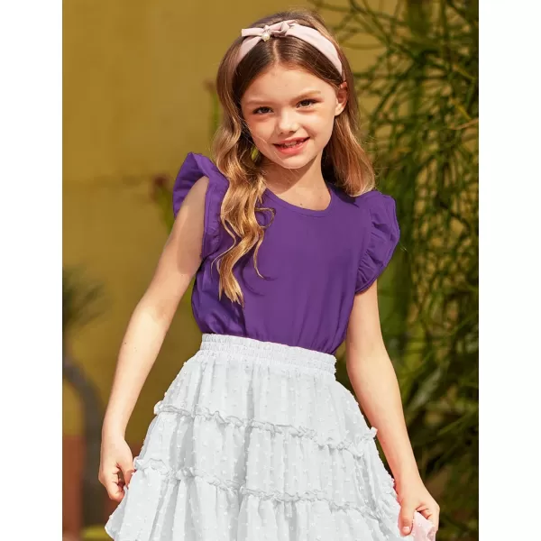 Arshiner Girls Basic Ruffle Sleeve Cute T-Shirt Stretchy Tunic Tank Tops School Blouse