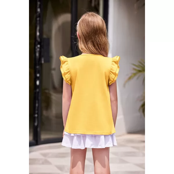 Arshiner Girls Basic Ruffle Sleeve Cute T-Shirt Stretchy Tunic Tank Tops School Blouse