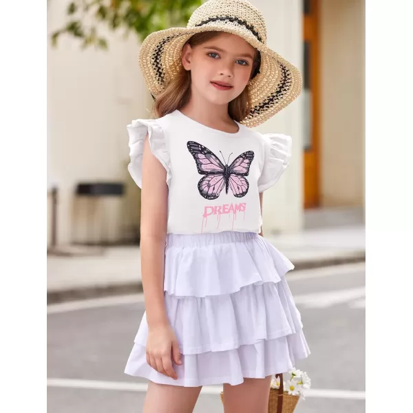Arshiner Girls Basic Ruffle Sleeve Cute T-Shirt Stretchy Tunic Tank Tops School Blouse