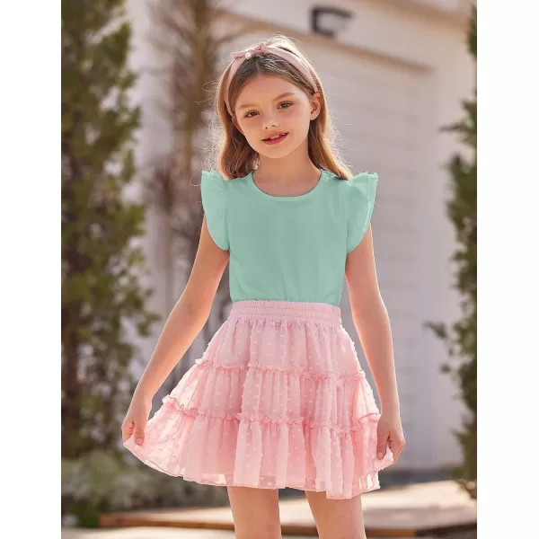Arshiner Girls Basic Ruffle Sleeve Cute T-Shirt Stretchy Tunic Tank Tops School Blouse