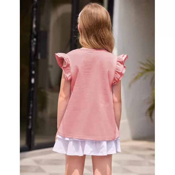 Arshiner Girls Basic Ruffle Sleeve Cute T-Shirt Stretchy Tunic Tank Tops School Blouse