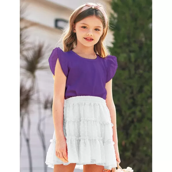 Arshiner Girls Basic Ruffle Sleeve Cute T-Shirt Stretchy Tunic Tank Tops School Blouse