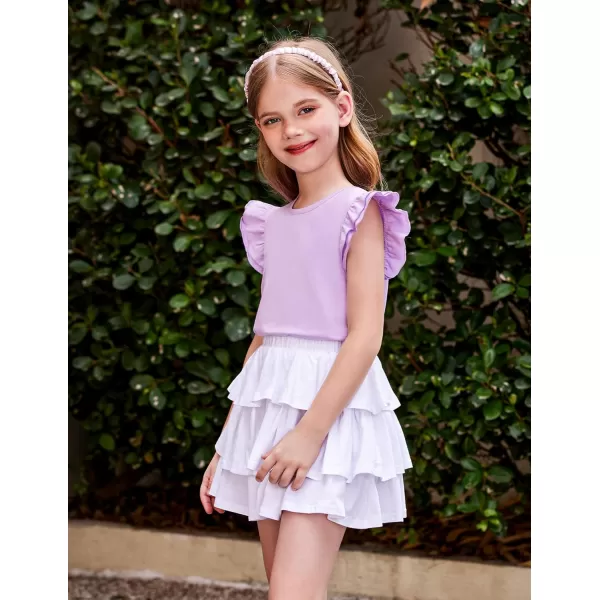 Arshiner Girls Basic Ruffle Sleeve Cute T-Shirt Stretchy Tunic Tank Tops School Blouse