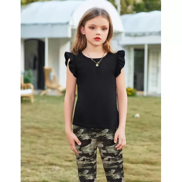 Arshiner Girls Basic Ruffle Sleeve Cute T-Shirt Stretchy Tunic Tank Tops School Blouse