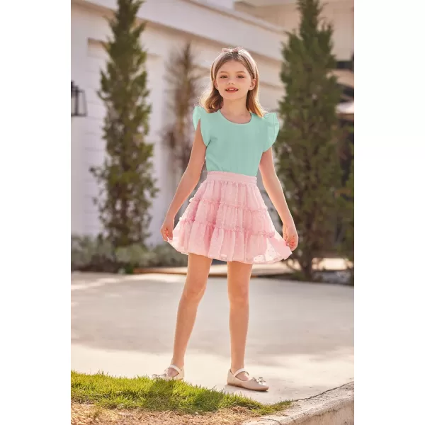 Arshiner Girls Basic Ruffle Sleeve Cute T-Shirt Stretchy Tunic Tank Tops School Blouse