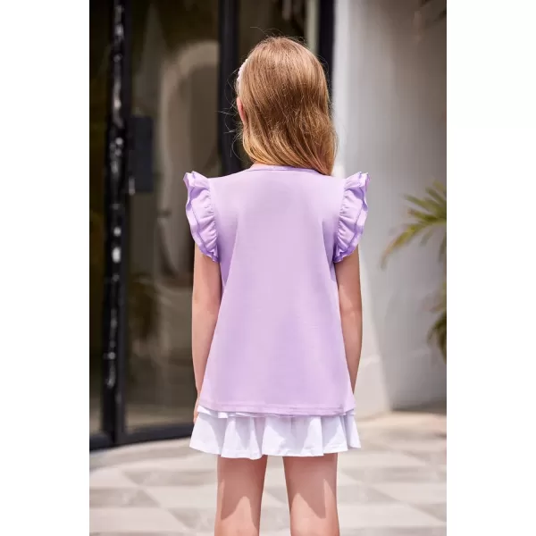 Arshiner Girls Basic Ruffle Sleeve Cute T-Shirt Stretchy Tunic Tank Tops School Blouse
