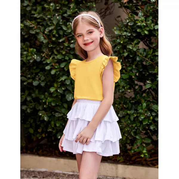 Arshiner Girls Basic Ruffle Sleeve Cute T-Shirt Stretchy Tunic Tank Tops School Blouse
