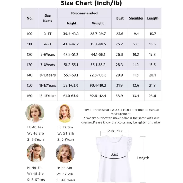 Arshiner Girls Basic Ruffle Sleeve Cute T-Shirt Stretchy Tunic Tank Tops School Blouse