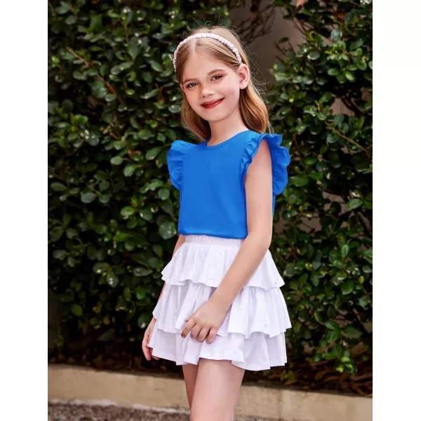Arshiner Girls Basic Ruffle Sleeve Cute T-Shirt Stretchy Tunic Tank Tops School Blouse