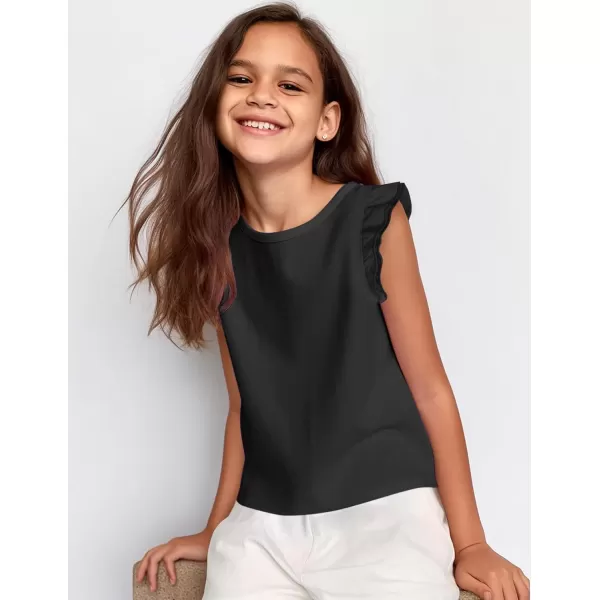 Arshiner Girls Basic Ruffle Sleeve Cute T-Shirt Stretchy Tunic Tank Tops School Blouse