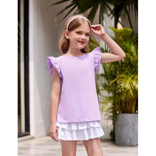 Arshiner Girls Basic Ruffle Sleeve Cute T-Shirt Stretchy Tunic Tank Tops School Blouse