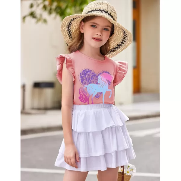 Arshiner Girls Basic Ruffle Sleeve Cute T-Shirt Stretchy Tunic Tank Tops School Blouse