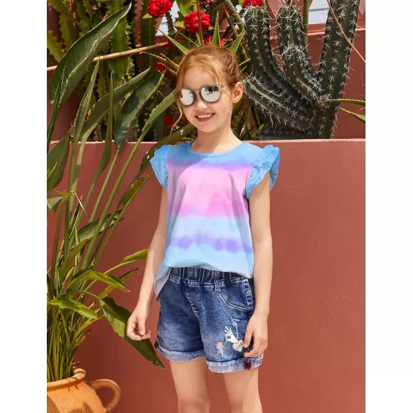 Arshiner Girls Basic Ruffle Sleeve Cute T-Shirt Stretchy Tunic Tank Tops School Blouse