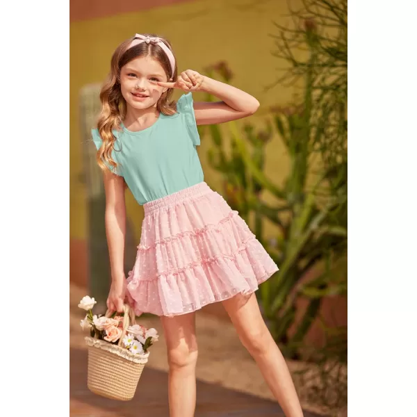 Arshiner Girls Basic Ruffle Sleeve Cute T-Shirt Stretchy Tunic Tank Tops School Blouse