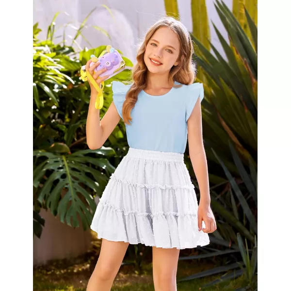 Arshiner Girls Basic Ruffle Sleeve Cute T-Shirt Stretchy Tunic Tank Tops School Blouse