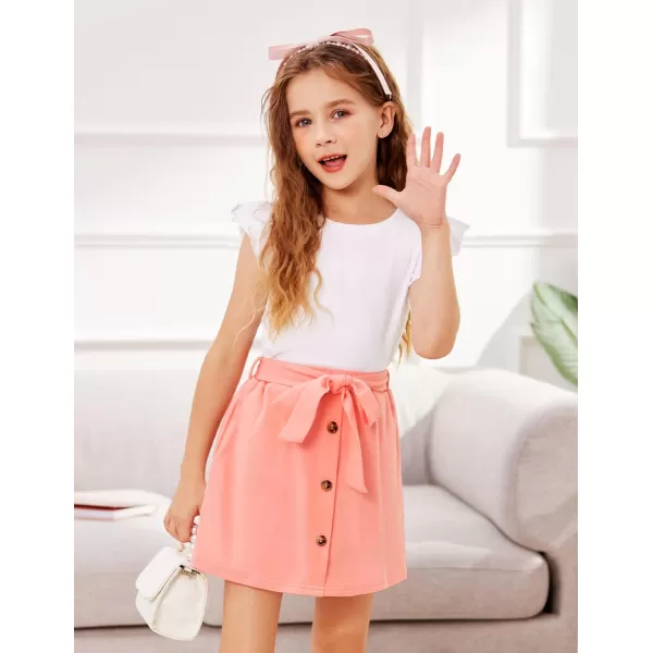 Arshiner Girls Basic Ruffle Sleeve Cute T-Shirt Stretchy Tunic Tank Tops School Blouse