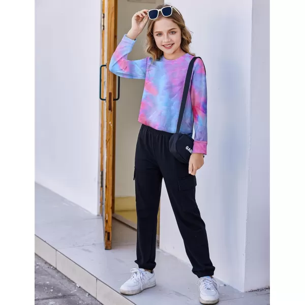 Arshiner Girls Casual Tie Dye Crewneck Long Sleeve Sweaters Loose Fashion Tops for 4-12 Years