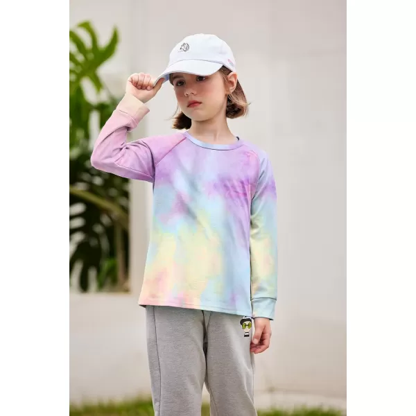 Arshiner Girls Casual Tie Dye Crewneck Long Sleeve Sweaters Loose Fashion Tops for 4-12 Years
