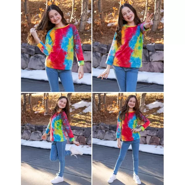 Arshiner Girls Casual Tie Dye Crewneck Long Sleeve Sweaters Loose Fashion Tops for 4-12 Years