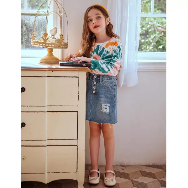 Arshiner Girls Casual Tie Dye Crewneck Long Sleeve Sweaters Loose Fashion Tops for 4-12 Years