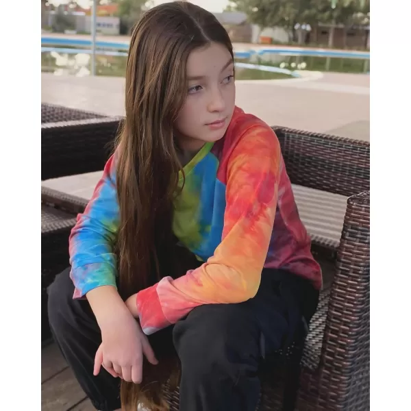 Arshiner Girls Casual Tie Dye Crewneck Long Sleeve Sweaters Loose Fashion Tops for 4-12 Years