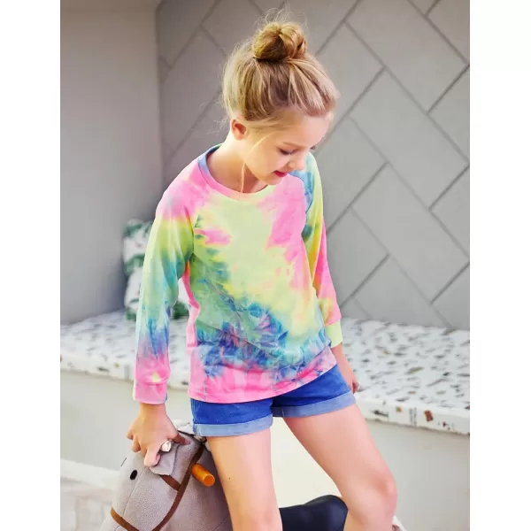 Arshiner Girls Casual Tie Dye Crewneck Long Sleeve Sweaters Loose Fashion Tops for 4-12 Years