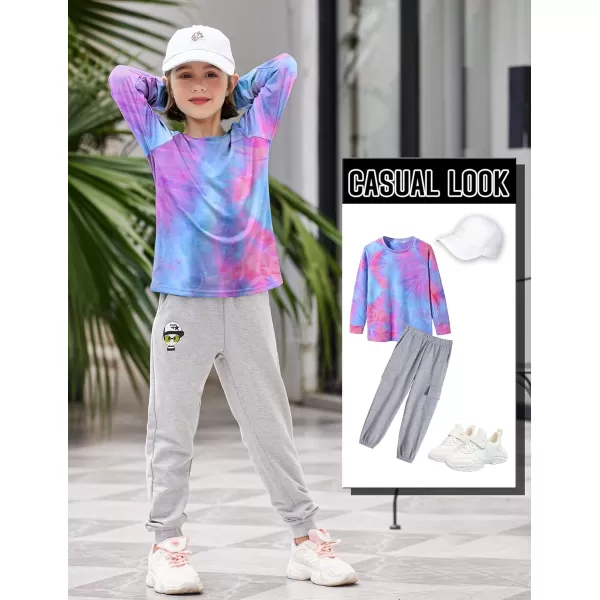 Arshiner Girls Casual Tie Dye Crewneck Long Sleeve Sweaters Loose Fashion Tops for 4-12 Years