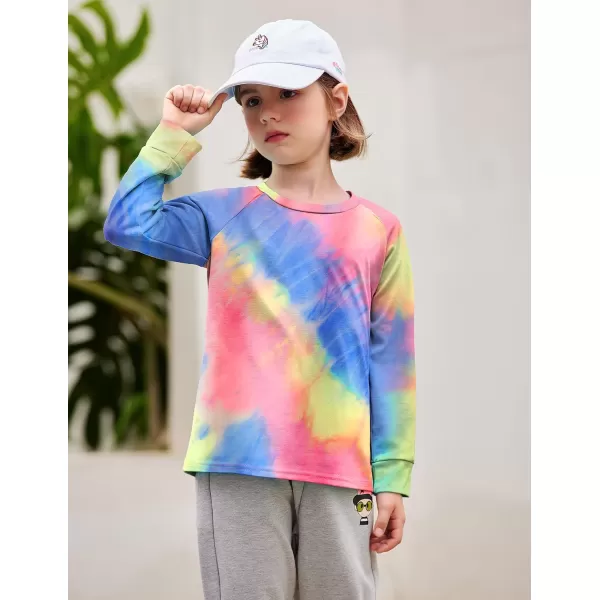 Arshiner Girls Casual Tie Dye Crewneck Long Sleeve Sweaters Loose Fashion Tops for 4-12 Years