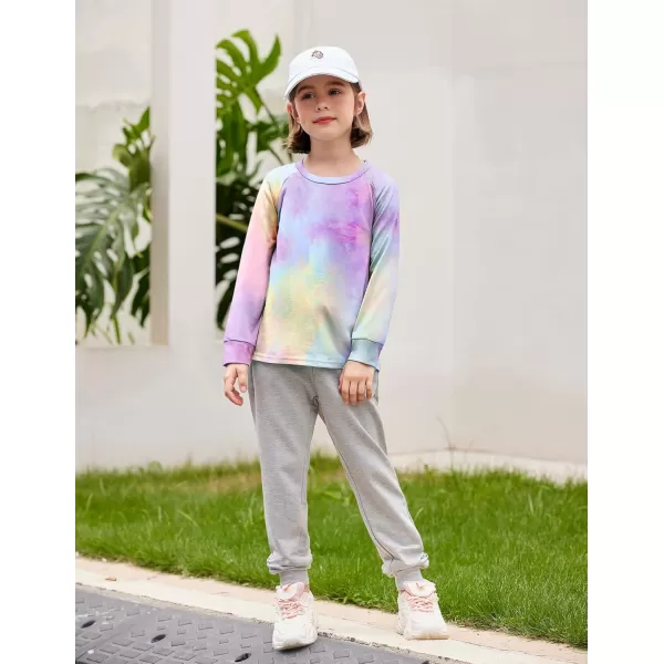 Arshiner Girls Casual Tie Dye Crewneck Long Sleeve Sweaters Loose Fashion Tops for 4-12 Years