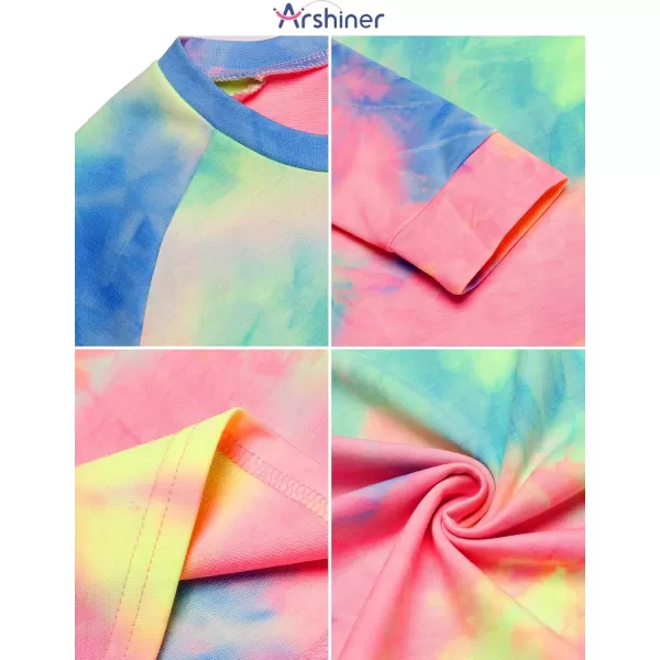 Arshiner Girls Casual Tie Dye Crewneck Long Sleeve Sweaters Loose Fashion Tops for 4-12 Years