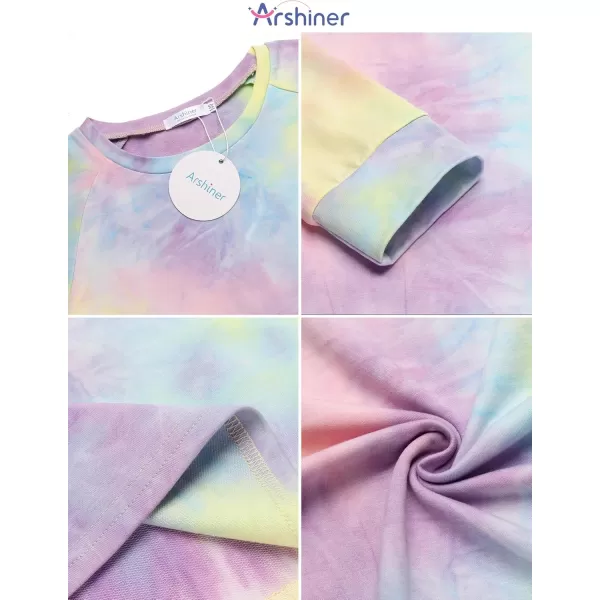 Arshiner Girls Casual Tie Dye Crewneck Long Sleeve Sweaters Loose Fashion Tops for 4-12 Years