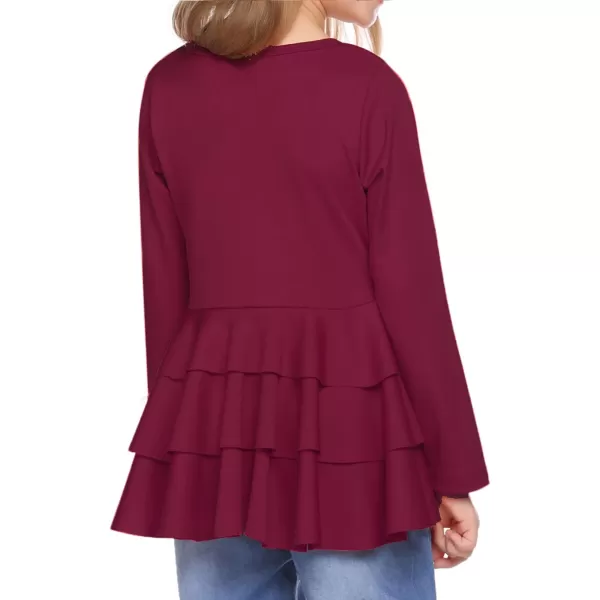Arshiner Girls Casual Tunic Tops Long Sleeve Layered Ruffle Hem Blouse T-Shirts for 6-15 Years