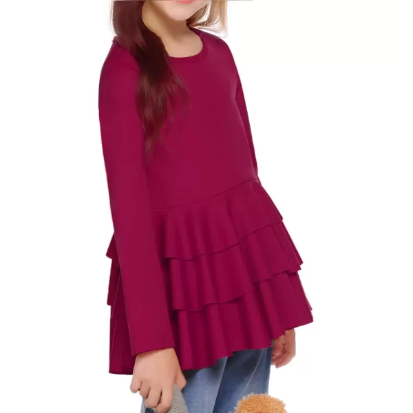 Arshiner Girls Casual Tunic Tops Long Sleeve Layered Ruffle Hem Blouse T-Shirts for 6-15 Years