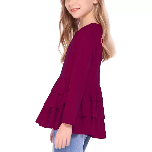 Arshiner Girls Casual Tunic Tops Long Sleeve Layered Ruffle Hem Blouse T-Shirts for 6-15 Years