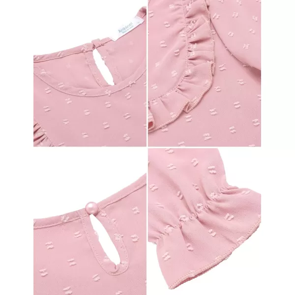 Arshiner Girls Chiffon Blouses Short Puff Sleeve Swiss Dot Ruffle Shirts Summer Casual Crewneck Pom Pom Tops Tunic