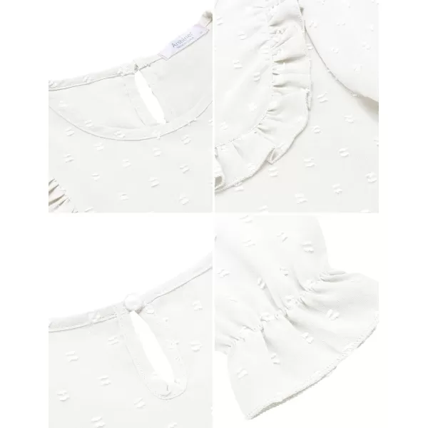 Arshiner Girls Chiffon Blouses Short Puff Sleeve Swiss Dot Ruffle Shirts Summer Casual Crewneck Pom Pom Tops Tunic