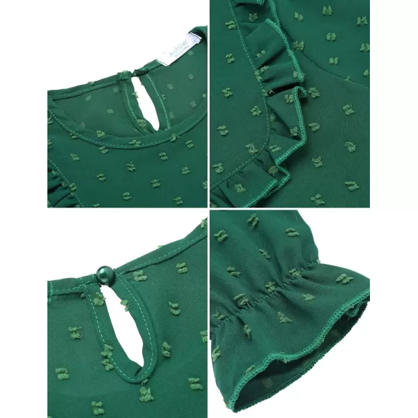 Arshiner Girls Chiffon Blouses Short Puff Sleeve Swiss Dot Ruffle Shirts Summer Casual Crewneck Pom Pom Tops Tunic