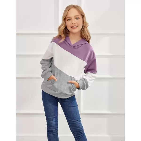 Arshiner Girls Color Block Hoodies Crewneck Long Sleeve Casual Soft Sweatshirts Tops with Pockets