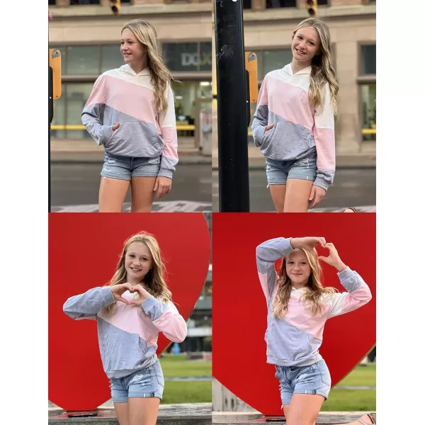 Arshiner Girls Color Block Hoodies Crewneck Long Sleeve Casual Soft Sweatshirts Tops with Pockets