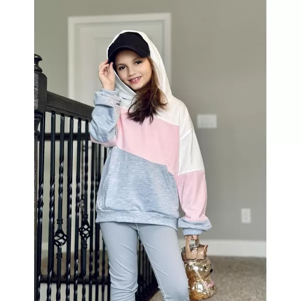 Arshiner Girls Color Block Hoodies Crewneck Long Sleeve Casual Soft Sweatshirts Tops with Pockets