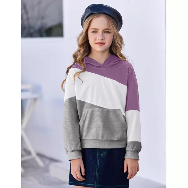 Arshiner Girls Color Block Hoodies Crewneck Long Sleeve Casual Soft Sweatshirts Tops with Pockets