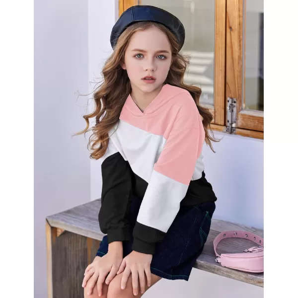 Arshiner Girls Color Block Hoodies Crewneck Long Sleeve Casual Soft Sweatshirts Tops with Pockets