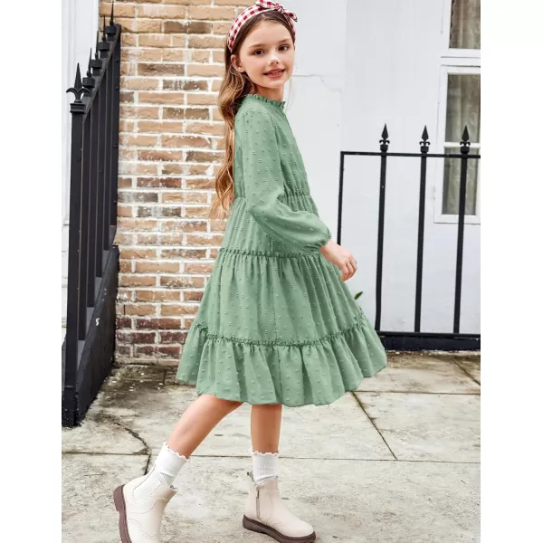 Arshiner Girls Dresses Long Sleeve Swiss Dot V Neck Ruffle Tiered Casual Party Dress